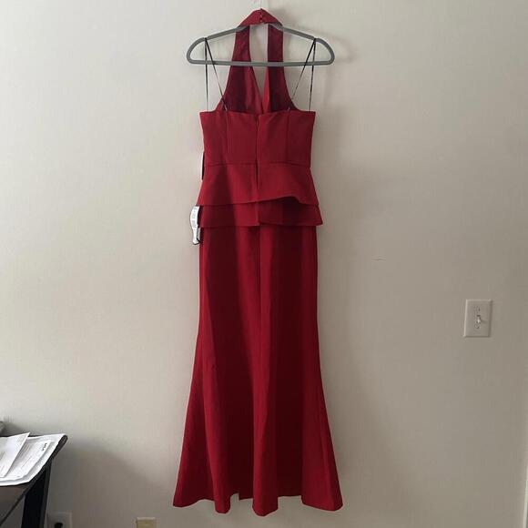 VINCE CAMUTO red ruffle halter maxi gown - Picture 5 of 6